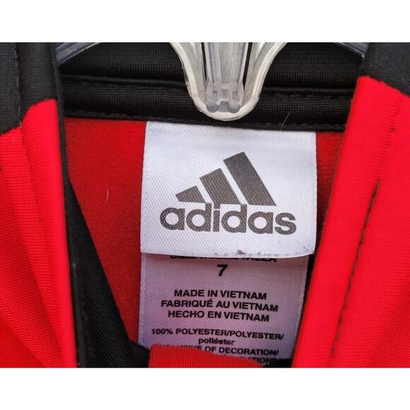 Boys Adidas Track Jacket Size 7 Red Black White High Neck Zip Up Mock Neck - Picture 2 of 7